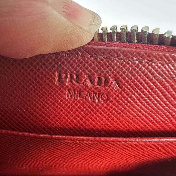 Prada Saffiano Leather Zip Around Coin Purse Wallet Red - Picture 10 of 16
